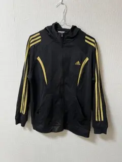 adidas ジャージ 黒/金 3本ライン ジープアップフーディ　メンズM-L位