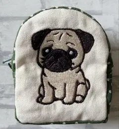 ハンドメイド 刺繍 パピヨン うちの子 犬 ミニミニリュック型ポーチ