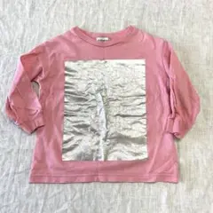 frankygrow ピンク 長袖Tシャツ メタリックプリント