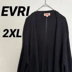 EVRI エブリ 大きいサイズ 2X リブニットロングカーディガン 黒 ゆったり