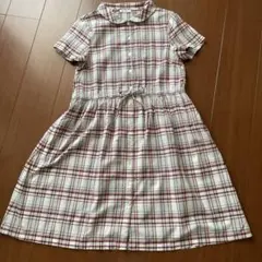チェックワンピース　　半袖　　丸襟