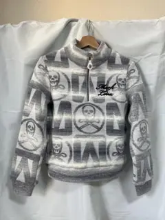 美品 MARK&LONA 裏地付 ニット ブルゾン 38 スカル グレー 防風