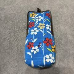和柄 がま口 メガネケース ブルー　京都　新品のサムネイル