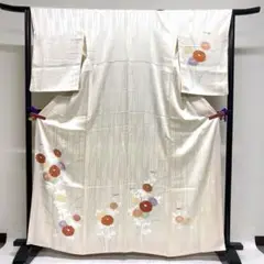 付け下げ　金駒刺繍　菊花　樹木地紋　金彩　着物　082tz