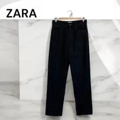 ZARA ザラ デニムパンツ ラインストーン ストレート カットオフ 黒 Ｍ