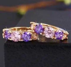 アメジスト ピンク パープル リングピアス ゴールド フープピアス