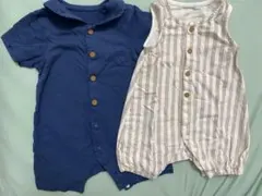 UNIQLOネイビー・ストライプ ボタン付きロンパース 60