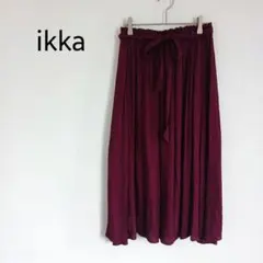 イッカ ikka ウエストゴム ロングフレアスカート 薄地 軽やか 裏地付き 紫