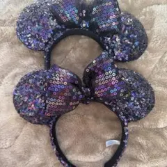 ミッキー耳 黒と紫 スパンコールカチューシャ