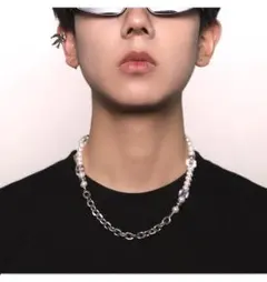 チェーン ユニセックス 韓国 【大人気】シルバー ネックレス パール