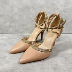 エスペランサ スタッズ アンクルストラップ パンプス ベージュ 21.5