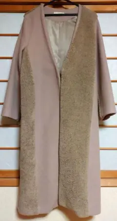 ノーカラー ボアミックス ロングコート