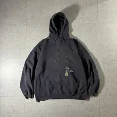 90s Carhartt スウェットパーカーフーディ黒ペンキフェードグランジ