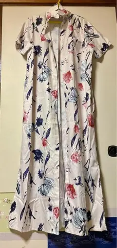 花柄ロングドレス 半袖 前開き-花柄ロングシャツ