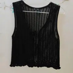 GU クロシェ編み ニットベスト ブラック