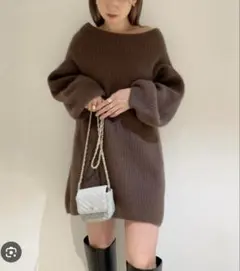 SNIDEL スナイデル ラクーンミニニットワンピース ブラウン BRW