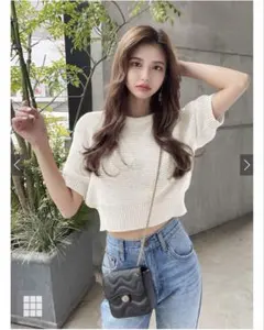 新品⭐︎GRLパフスリーブサマーニットトップス［an1142］※ブラック