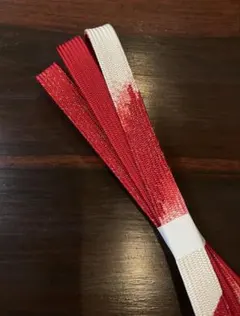 正絹 平組み帯締め 紅白グラデ×金糸 綺麗な赤 幅16mm 美品