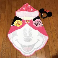 ディズニー ミニー　フード付き タオル ポンチョ　カチューシャ 耳