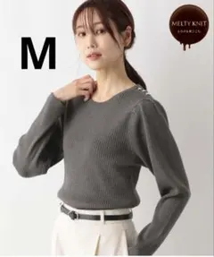 グローバルワーク メルティ肩ボタンリブ ニット　M チャコールグレー
