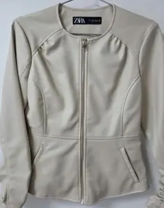 【ZARA】ベージュ 合成皮革ジャケット Mサイズ
