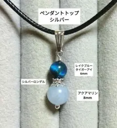 アクアマリン＆レイクブルータイガーアイのペンダントトップ　シルバー