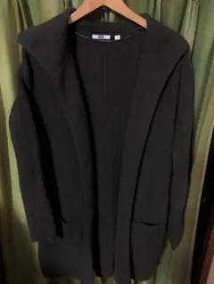 フード付きニット ロングカーデガンL