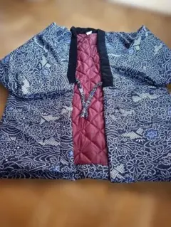 紺色花柄どてら 赤色キルティング