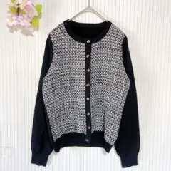 良品★ 【フォンタナグランデ】 ウール混 ツイード カーディガン (M) 長袖