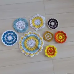 カラフルなかぎ針編みコースターセット