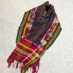 AS KNOW AS アザッカ　大判　毛糸刺繍　チクチクストールウール　カラフル