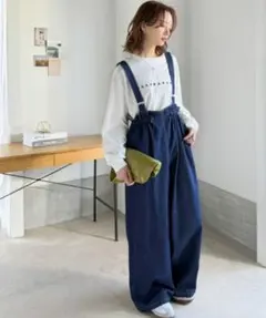 《JaVaジャバコラボ》綿100%で快適◎ネイビー デニム サロペット