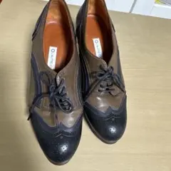 オックスフォードスタイルパンプス ブラウンブラック