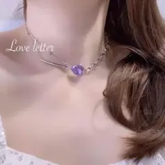 No.632 クリスタルハート2連チェーンチョーカーネックレス 韓国 量産型地雷