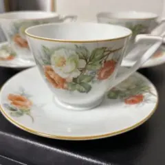 コーヒーカップ　3客　オールドノリタケ　刻印あり　花柄