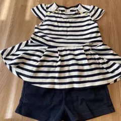 petit main ストライプトップスとショートパンツセット 100