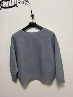 グレー リブ編み 長袖ニット　ボートネック
