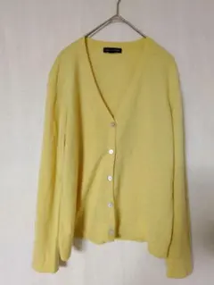 LANDS' END 無地 カーディガン Vネック 長袖 M 黄 カシミヤのサムネイル