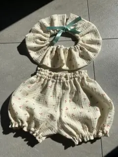 【ハンドメイド】ダブルガーゼ カボチャパンツ＆フリルスタイ セット