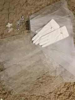 値下げ⭐︎結婚式　挙式4点セット　ベール　ヘッドアクセサリー　イヤリング　グローブ