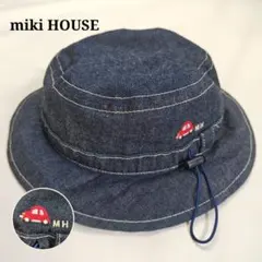 【ミキハウス】デニムハット 帽子 車刺繍 ドローコード 裏地ギンガムチェック Sのサムネイル