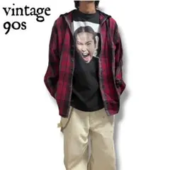 90s フーデッド ヘビーフランネル オンブレチェックシャツ