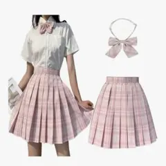 制服 プリーツスカート リボン ピンク 2点セット