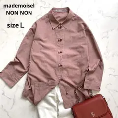 マドモアゼルノンノン　七分袖ブラウス　Ｌ　赤白ギンガムチェック　綿　洗える