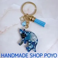 かわいい♡『桜猫キーホルダー』オルゴナイト　天然石　お守り　キーホルダー