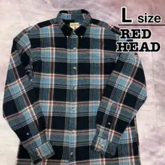USA古着　RED HEAD　フランネルシャツ　チェック　ライトブルー　ネイビー