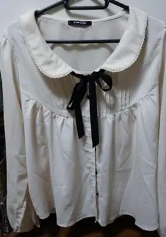 【古着】レディース トップス 襟つき リボン 長袖 ブラウス