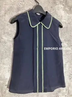 ☘️EMPORIO ARMANIシルク ネイビー ノースリーブシャツ トップス
