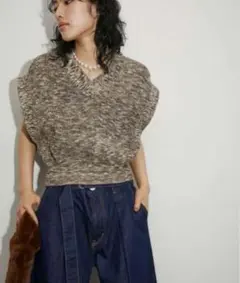 ADAM ET ROPE' FEMME ミックスヤーンニットベスト