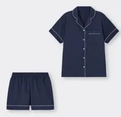 GU ネイビー サテンパジャマセット